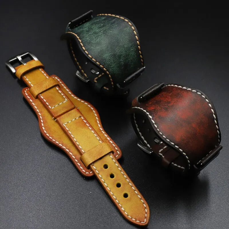 Leather Cuff Watch Band | 20mm, 22mm, 24mm | Handmade Cowhide Leather Strap for Fossil Watch