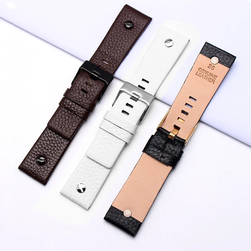 Fashionable Cowhide Watchband with Rivets – Fits Diesel DZ7313, DZ7333, DZ7322, DZ7257, DZ4318, DZ7348, DZ7334