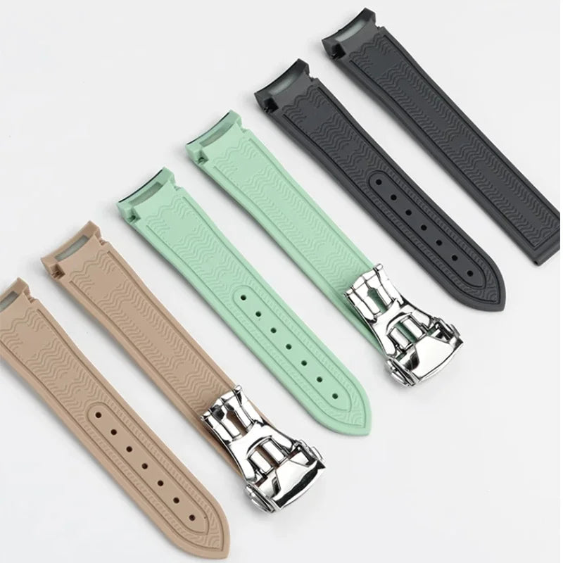 Curved End Strap 20mm for Omega X Swatch MoonSwatch Silicone Rubber Folding Buckle Watch Band