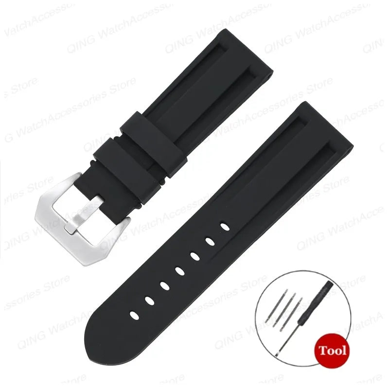 Silicone Watch Strap for Panerai, Omega, Casio – 20mm, 22mm, 24mm, 26mm Band with Metal Pin Buckle