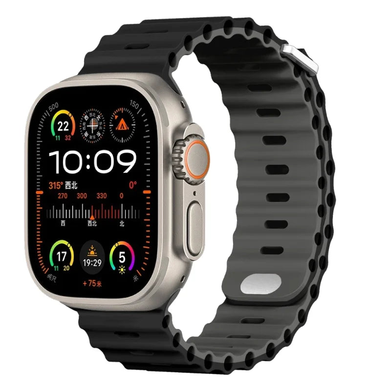 Ocean Silicone Strap for Apple Watch Ultra 2, Series 10, 9, 8, 7, SE – 49mm, 45mm, 41mm, 44mm, 42mm, 40mm