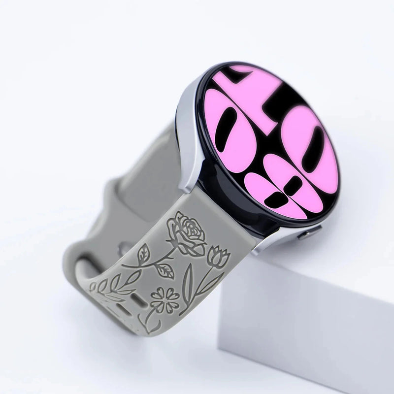 20mm & 22mm Floral Engraved Silicone Band for Samsung Galaxy Watch 6/5/4, Huawei GT 3 Pro & More