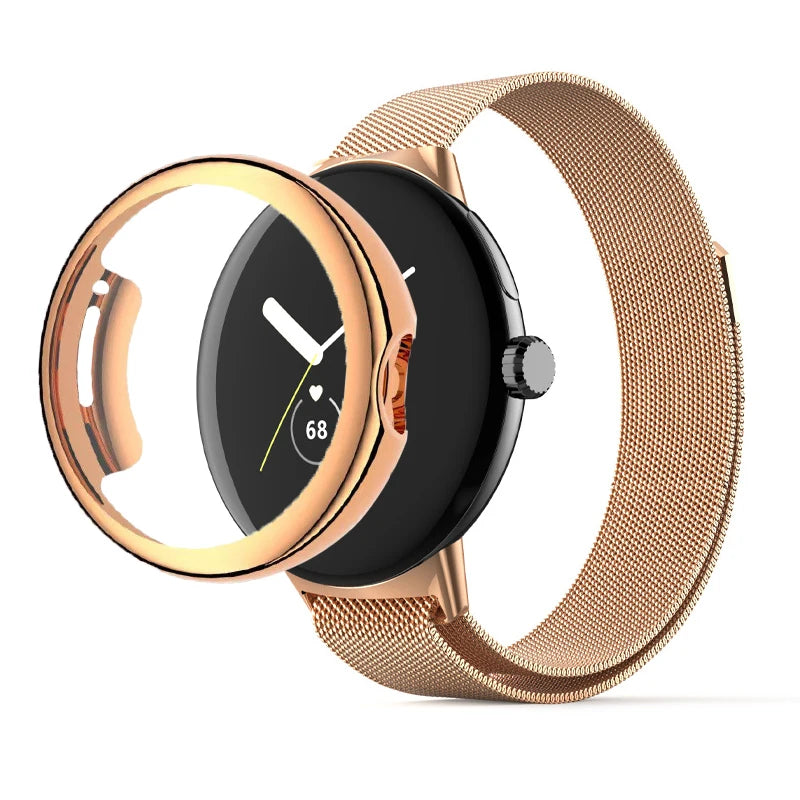 Stainless Steel Case Band for Google Pixel Watch 2/1 – Full Protective Cover & Metal Strap