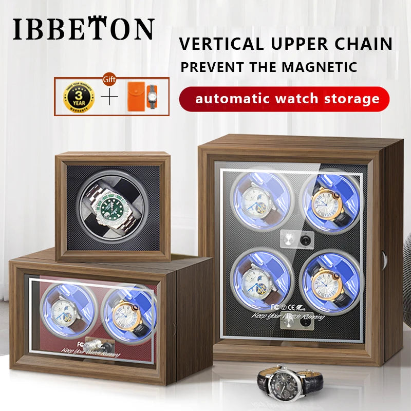 IBBETON Wooden Watch Winder Case, 2/4/6 Slots, Mabuchi Motor, Luxury Storage