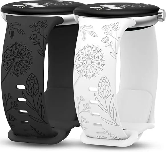 Wearlizer 2-Pack Floral Engraved Silicone Bands for Google Pixel Watch 2