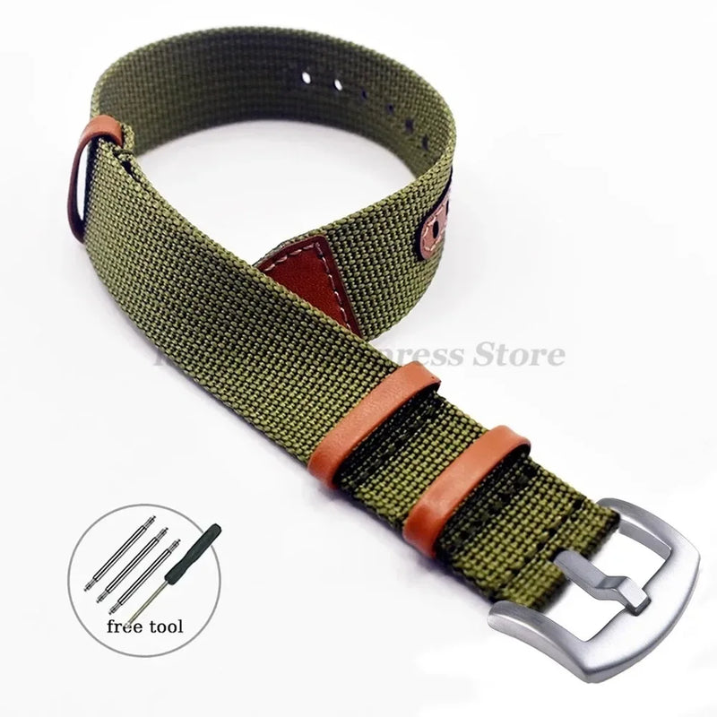 Canvas Nylon Leather Watch Strap for Seiko, Omega, Hamilton - 20mm & 22mm Replacement Wristband