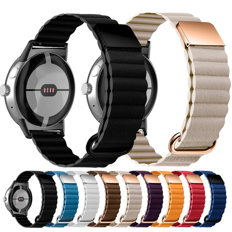 Leather Magnetic Band for Google Pixel Watch 1, 2, 3 – 41mm & 45mm Strap Replacement