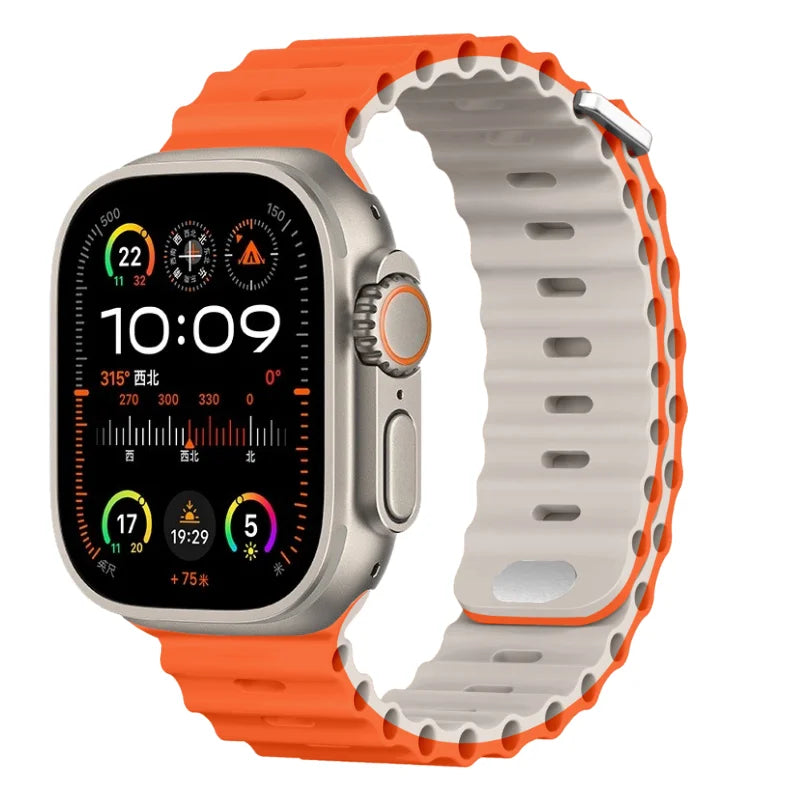 Ocean Silicone Strap for Apple Watch Ultra 2, Series 10, 9, 8, 7, SE – 49mm, 45mm, 41mm, 44mm, 42mm, 40mm