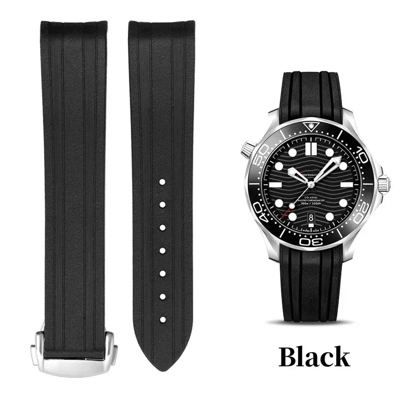 20mm Curved End Silicone Watchband for Omega Seamaster 300 – Waterproof Wristband for Men & Women