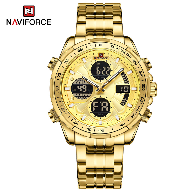 NAVIFORCE NF9197 Mens Luxury Quartz Watch, Chronograph, Leather or Steel, 46mm, Waterproof