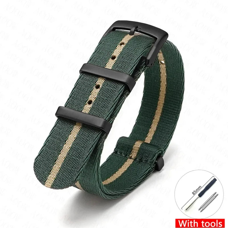 Soft Nylon Strap for Omega Seamaster 007 & Seiko Prospex - Military Canvas Watch Band