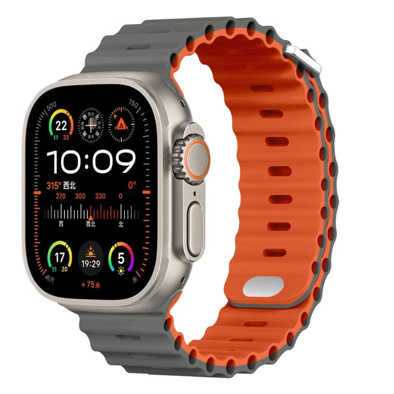 Ocean Silicone Strap for Apple Watch Ultra 2, Series 10, 9, 8, 7, SE – 49mm, 45mm, 41mm, 44mm, 42mm, 40mm