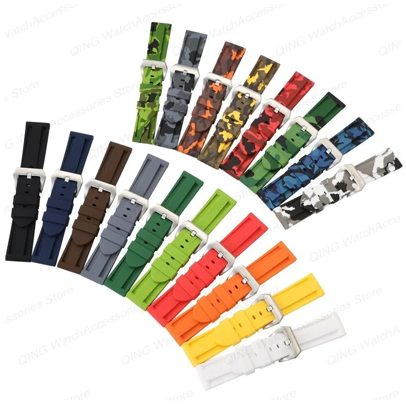 Silicone Watch Strap for Panerai, Omega, Casio – 20mm, 22mm, 24mm, 26mm Band with Metal Pin Buckle