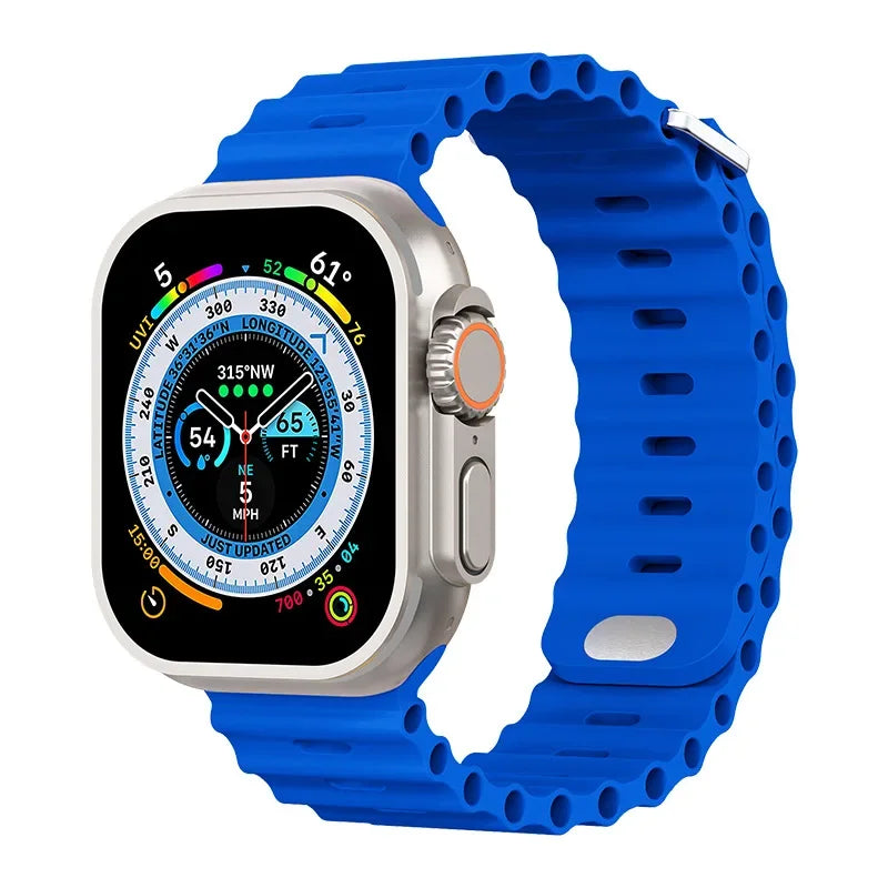 Ocean Silicone Strap for Apple Watch Ultra 2, Series 10, 9, 8, 7, SE – 49mm, 45mm, 41mm, 44mm, 42mm, 40mm