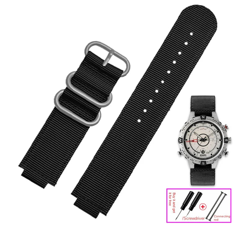 Waterproof Canvas Watchband for TIMEX T2N720, T2N721, TW2R55500 - 24*16mm Sports Strap