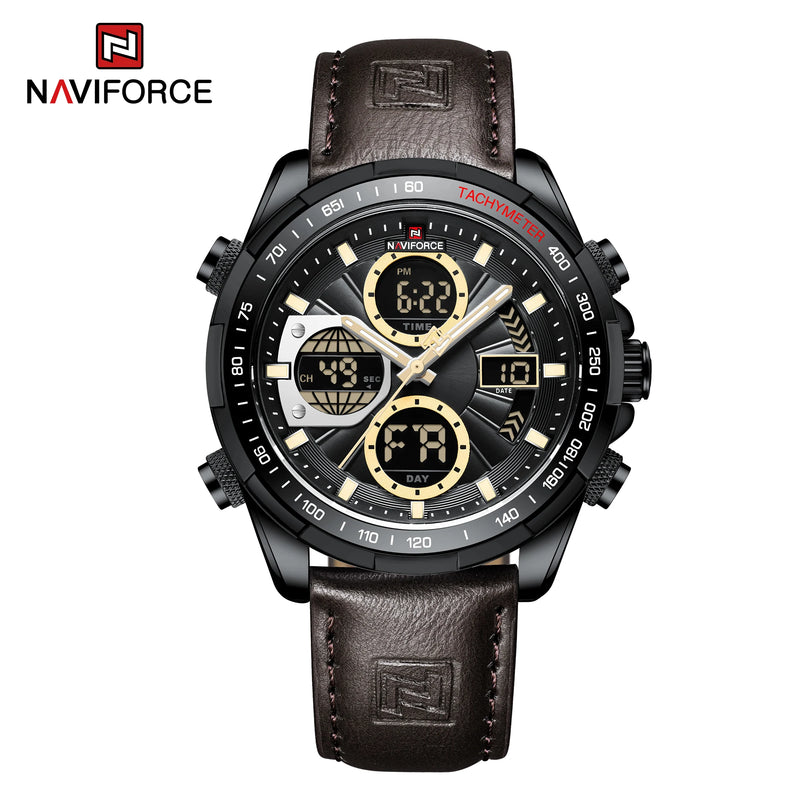 NAVIFORCE NF9197 Mens Luxury Quartz Watch, Chronograph, Leather or Steel, 46mm, Waterproof