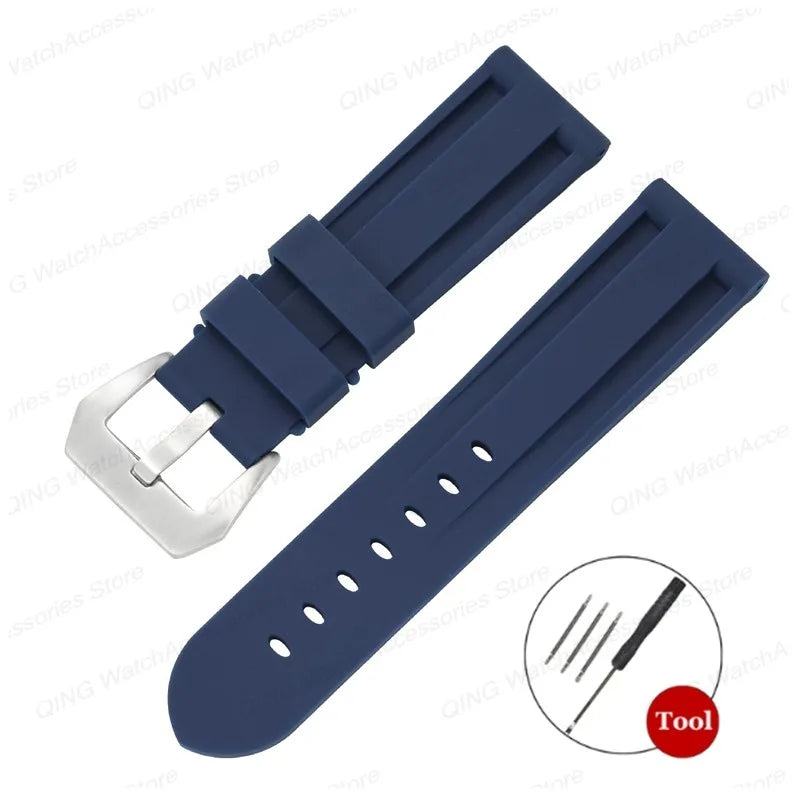 Silicone Watch Strap for Panerai, Omega, Casio – 20mm, 22mm, 24mm, 26mm Band with Metal Pin Buckle