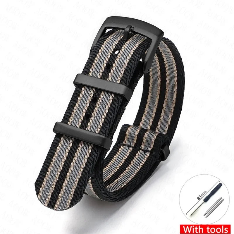 Soft Nylon Strap for Omega Seamaster 007 & Seiko Prospex - Military Canvas Watch Band