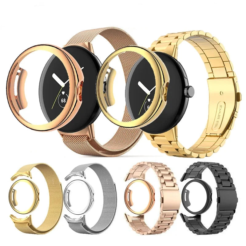 Stainless Steel Case Band for Google Pixel Watch 2/1 – Full Protective Cover & Metal Strap