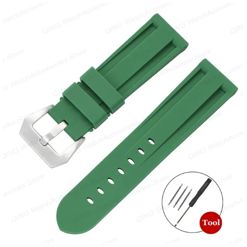 Silicone Watch Strap for Panerai, Omega, Casio – 20mm, 22mm, 24mm, 26mm Band with Metal Pin Buckle