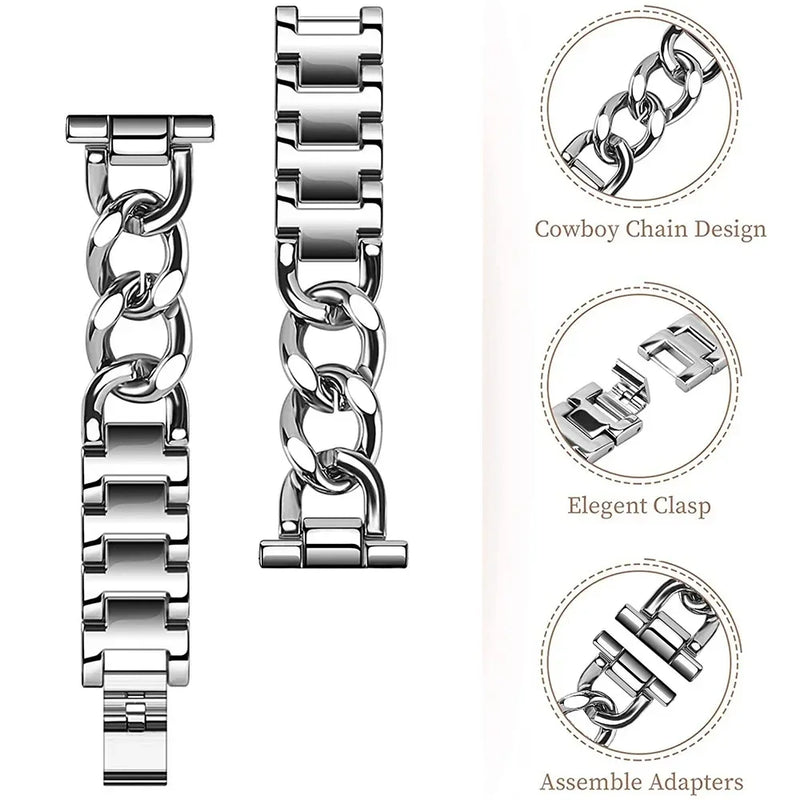 20mm Metal Chain Bracelet for Samsung Galaxy Watch 4/5/6/3, Huawei GT3/GT4, Amazfit GTS, GTR