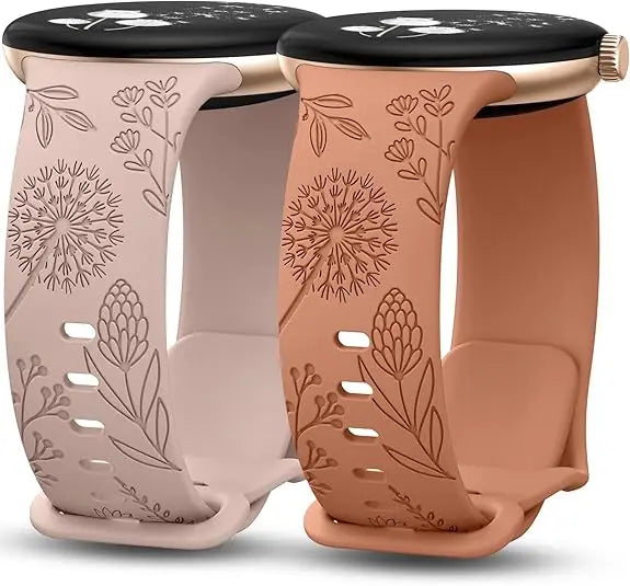 Wearlizer 2-Pack Floral Engraved Silicone Bands for Google Pixel Watch 2