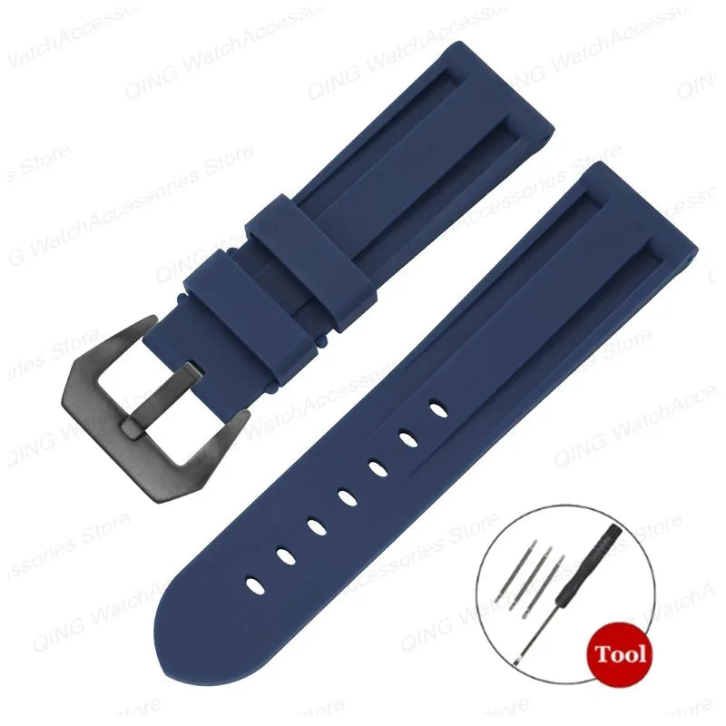 Silicone Watch Strap for Panerai, Omega, Casio – 20mm, 22mm, 24mm, 26mm Band with Metal Pin Buckle