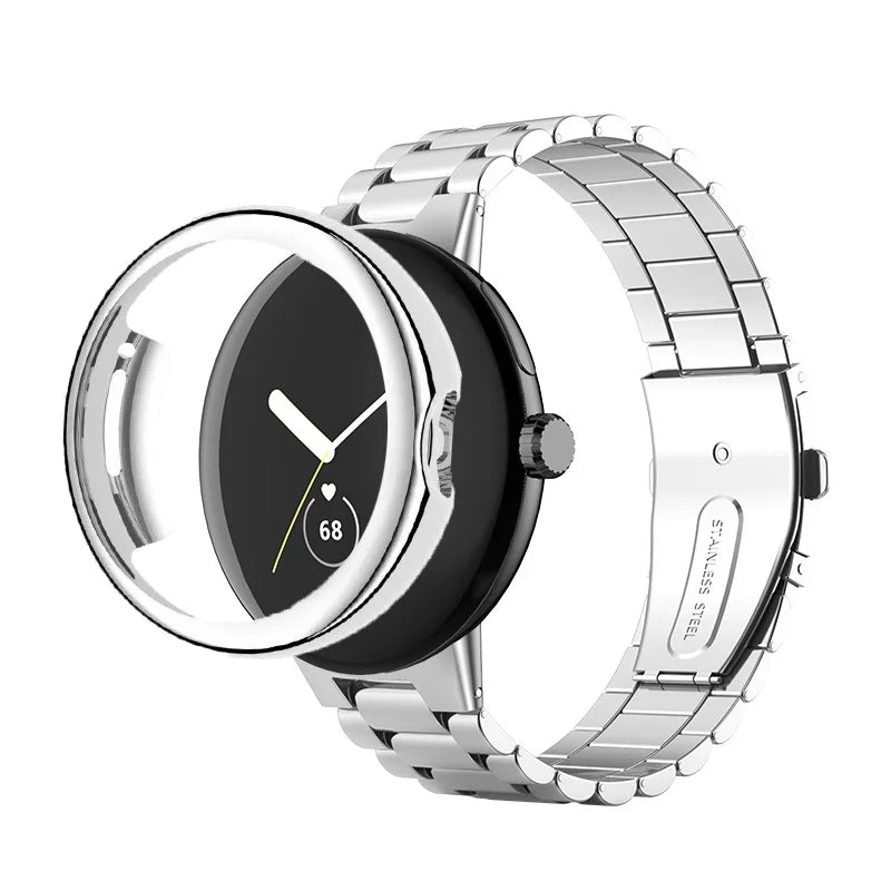 Stainless Steel Case Band for Google Pixel Watch 2/1 – Full Protective Cover & Metal Strap