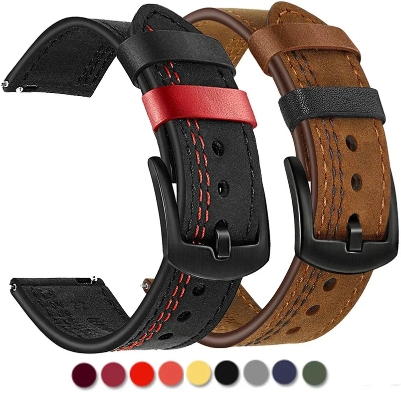 Leather Strap (20mm/22mm) for Samsung Galaxy, Huawei GT, Amazfit, Xiaomi: Classic and Elegant