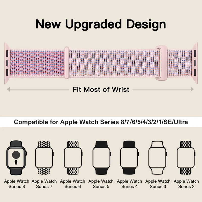 Nylon Loop Strap for Apple, Watch Sport Band Bracelet for Series Ultra 8/7/6, SE, 5, 4, 38mm to 49mm