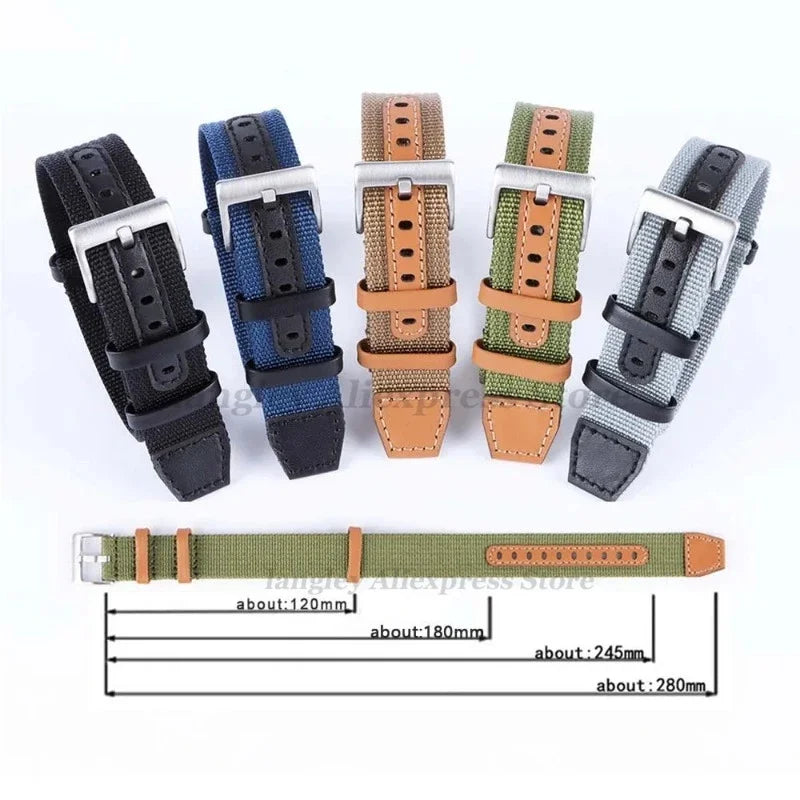 Canvas Nylon Leather Watch Strap for Seiko, Omega, Hamilton - 20mm & 22mm Replacement Wristband