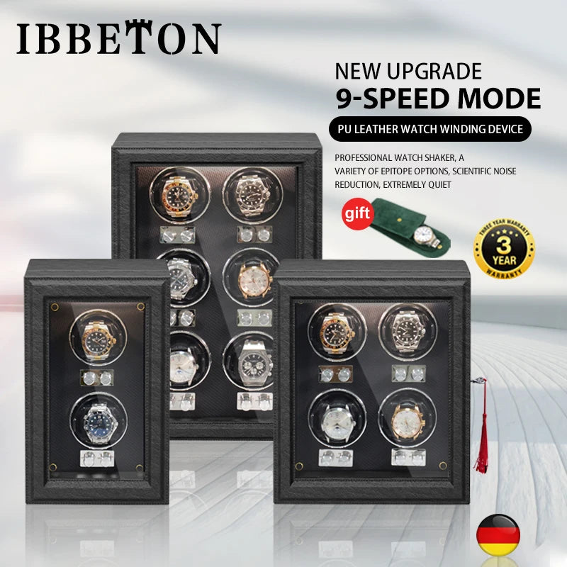 IBBETON Wooden Watch Winder Case, 2/4/6 Slots, Mabuchi Motor, Luxury Storage