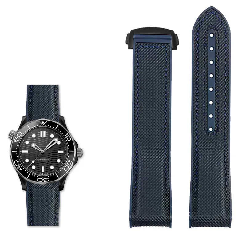 20mm, 21mm, 22mm Nylon Rubber strap for Omega Seamaster Planet Ocean – Deployant/Deployment Clasp