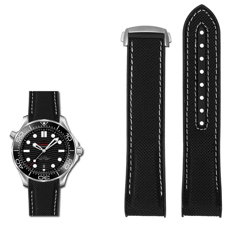 20mm, 21mm, 22mm Nylon Rubber strap for Omega Seamaster Planet Ocean – Deployant/Deployment Clasp