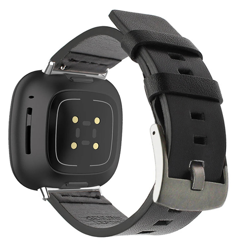 Leather Strap for Fitbit Versa 2/Lite/3/4/Sense, Pin Buckle Smartwatch Band