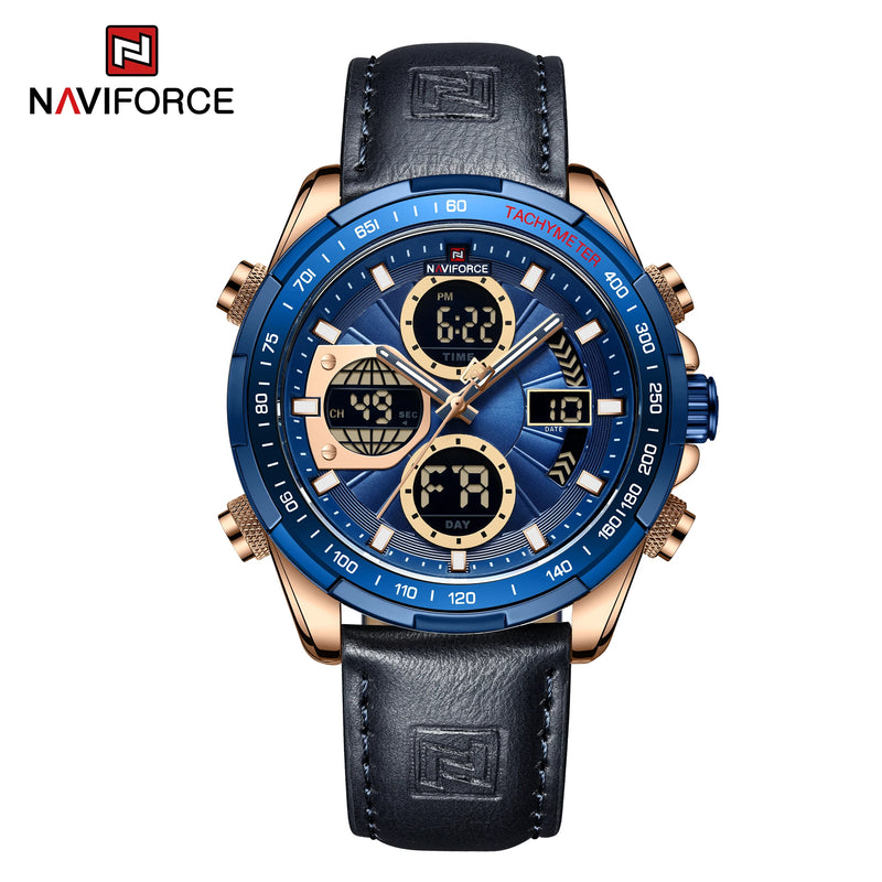 NAVIFORCE NF9197 Mens Luxury Quartz Watch, Chronograph, Leather or Steel, 46mm, Waterproof