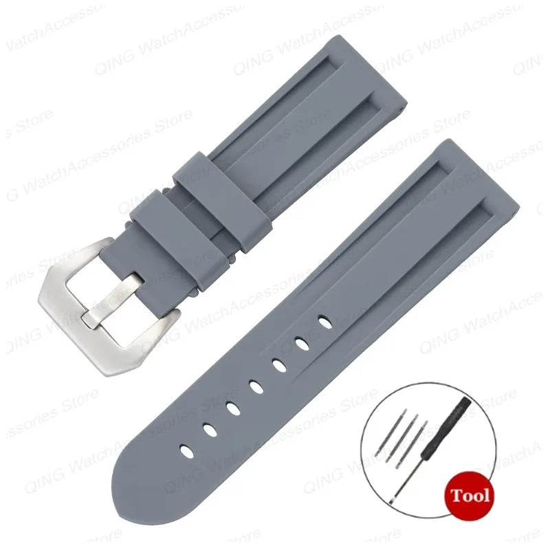 Silicone Watch Strap for Panerai, Omega, Casio – 20mm, 22mm, 24mm, 26mm Band with Metal Pin Buckle