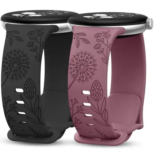 Wearlizer 2-Pack Floral Engraved Silicone Bands for Google Pixel Watch 2