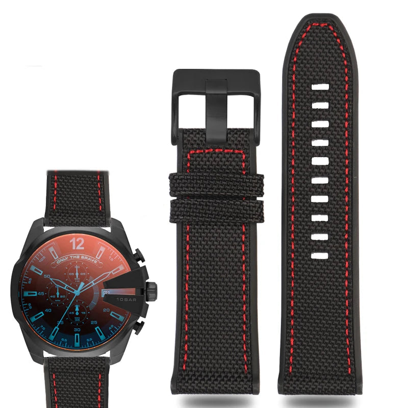 Canvas Silicone Watch Strap for Diesel DZ4500, DZ4506, DZ7420, DZ4318 - 24mm, 26mm, 28mm