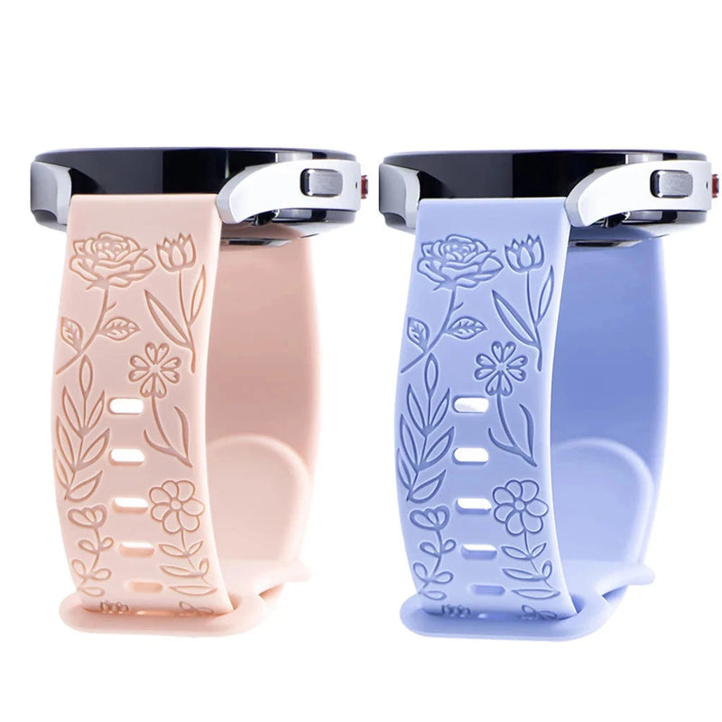 20mm & 22mm Floral Engraved Silicone Band for Samsung Galaxy Watch 6/5/4, Huawei GT 3 Pro & More