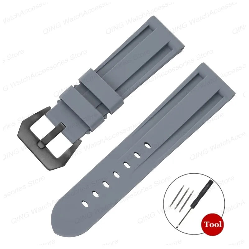 Silicone Watch Strap for Panerai, Omega, Casio – 20mm, 22mm, 24mm, 26mm Band with Metal Pin Buckle