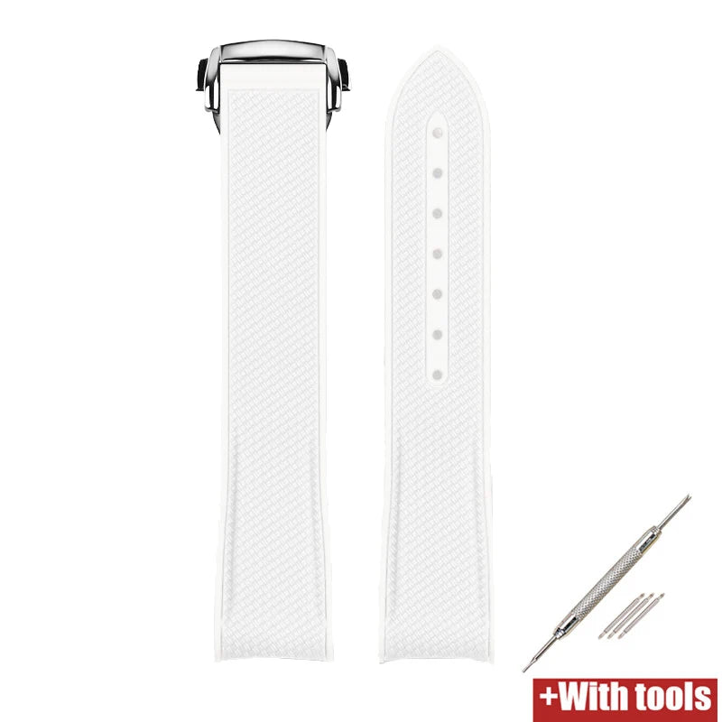 Curved End Strap 20mm for Omega X Swatch MoonSwatch Silicone Rubber Folding Buckle Watch Band