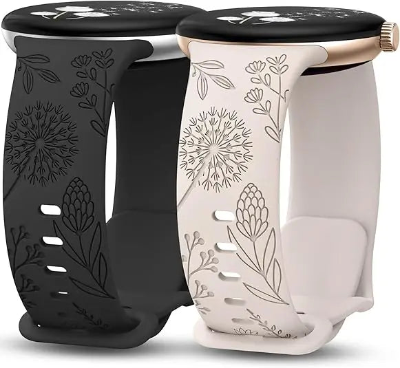 Wearlizer 2-Pack Floral Engraved Silicone Bands for Google Pixel Watch 2