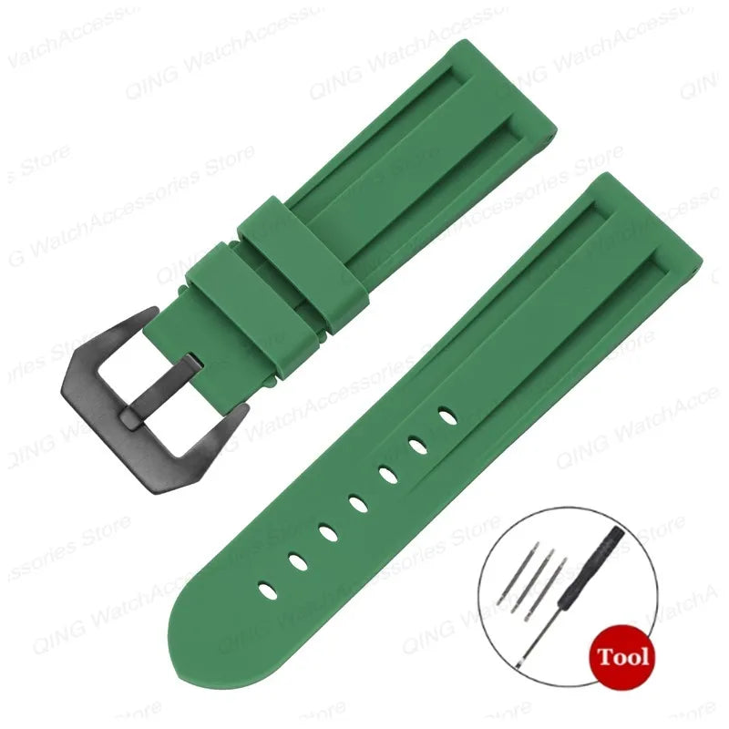 Silicone Watch Strap for Panerai, Omega, Casio – 20mm, 22mm, 24mm, 26mm Band with Metal Pin Buckle