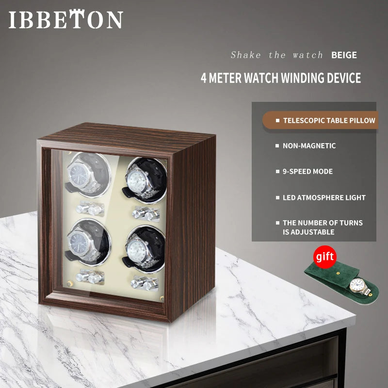 IBBETON Wooden Watch Winder Case, 2/4/6 Slots, Mabuchi Motor, Luxury Storage