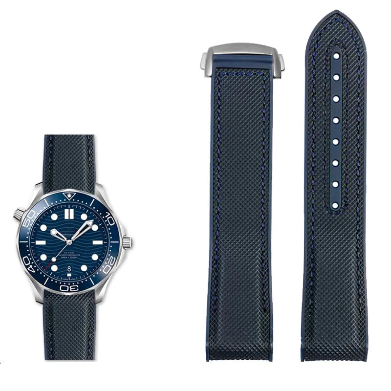 20mm, 21mm, 22mm Nylon Rubber strap for Omega Seamaster Planet Ocean – Deployant/Deployment Clasp