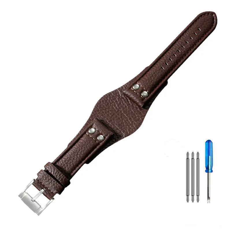 Leather Watch Strap for Fossil CH2564, CH2565, CH2891, CH3051 | 22mm Black & Brown with Rivet Style