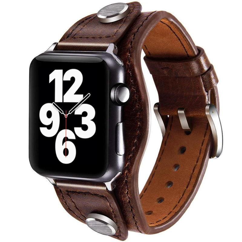 Leather Cuff Bracelet for Apple Watch 9/8/7/6/SE/3/Ultra 2, 38mm/40mm/41mm/42mm/44mm/45mm/49mm