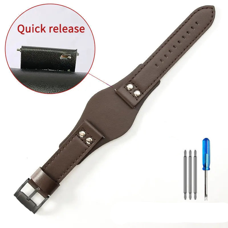 Leather Watch Strap for Fossil CH2564, CH2565, CH2891, CH3051 | 22mm Black & Brown with Rivet Style