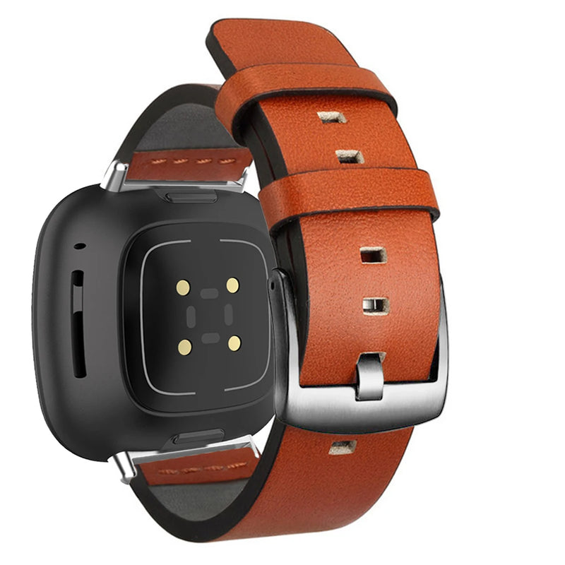 Leather Strap for Fitbit Versa 2/Lite/3/4/Sense, Pin Buckle Smartwatch Band